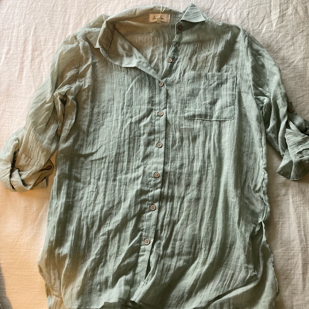 Love Notes Sage Green Casual Button Down Shirt